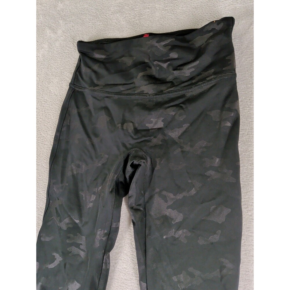 Spanx Faux Leather Camo Leggings Matte Black Combo Medium